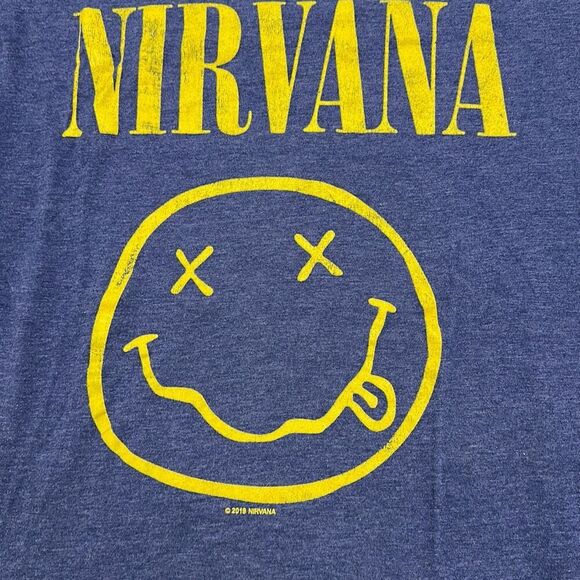 Nirvana Unisex T-Shirt Yellow Smiley Blue Size Medium - Picture 2 of 5